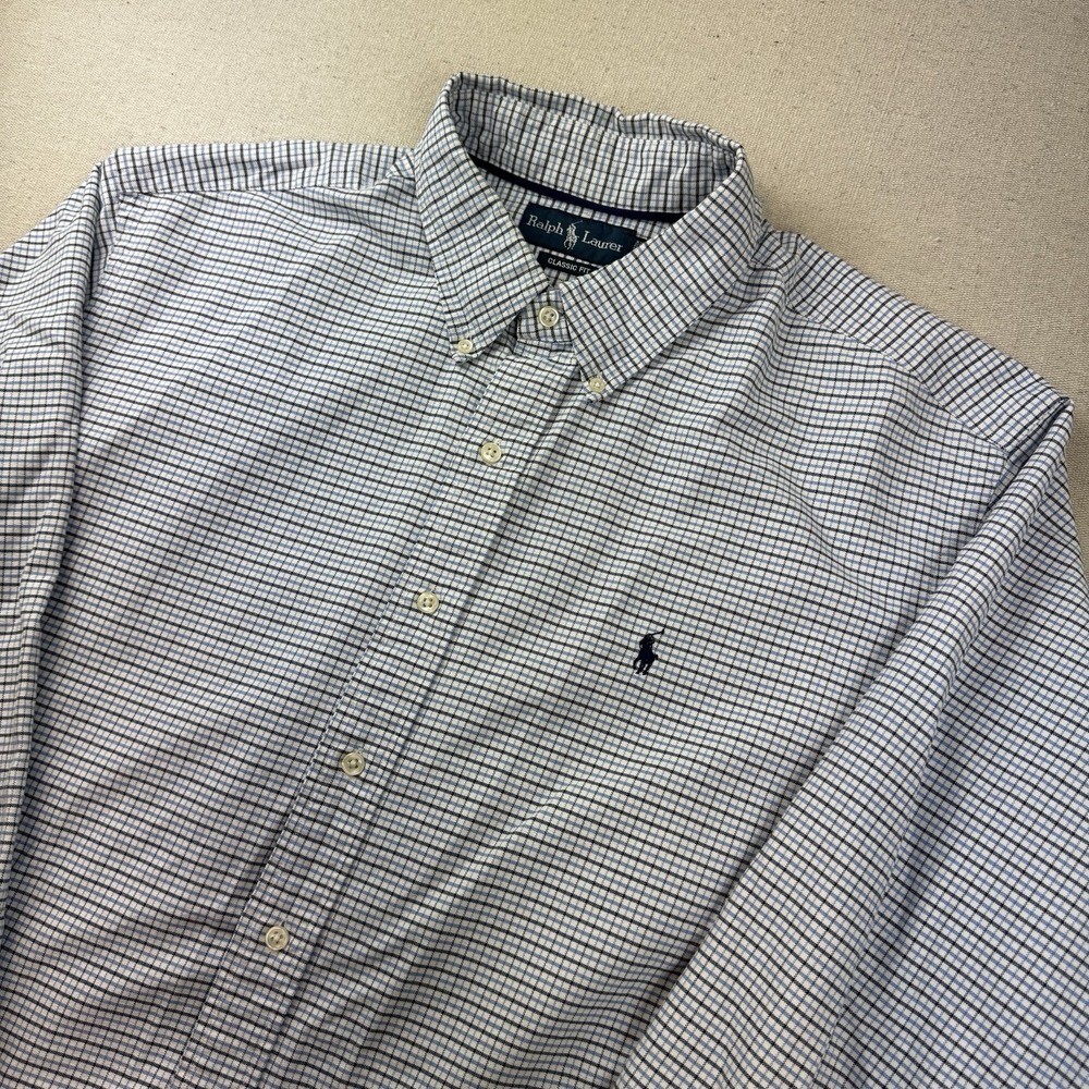 Ralph Lauren Classic Fit Shirt Mens XXL Blue Check Button Down Cotton